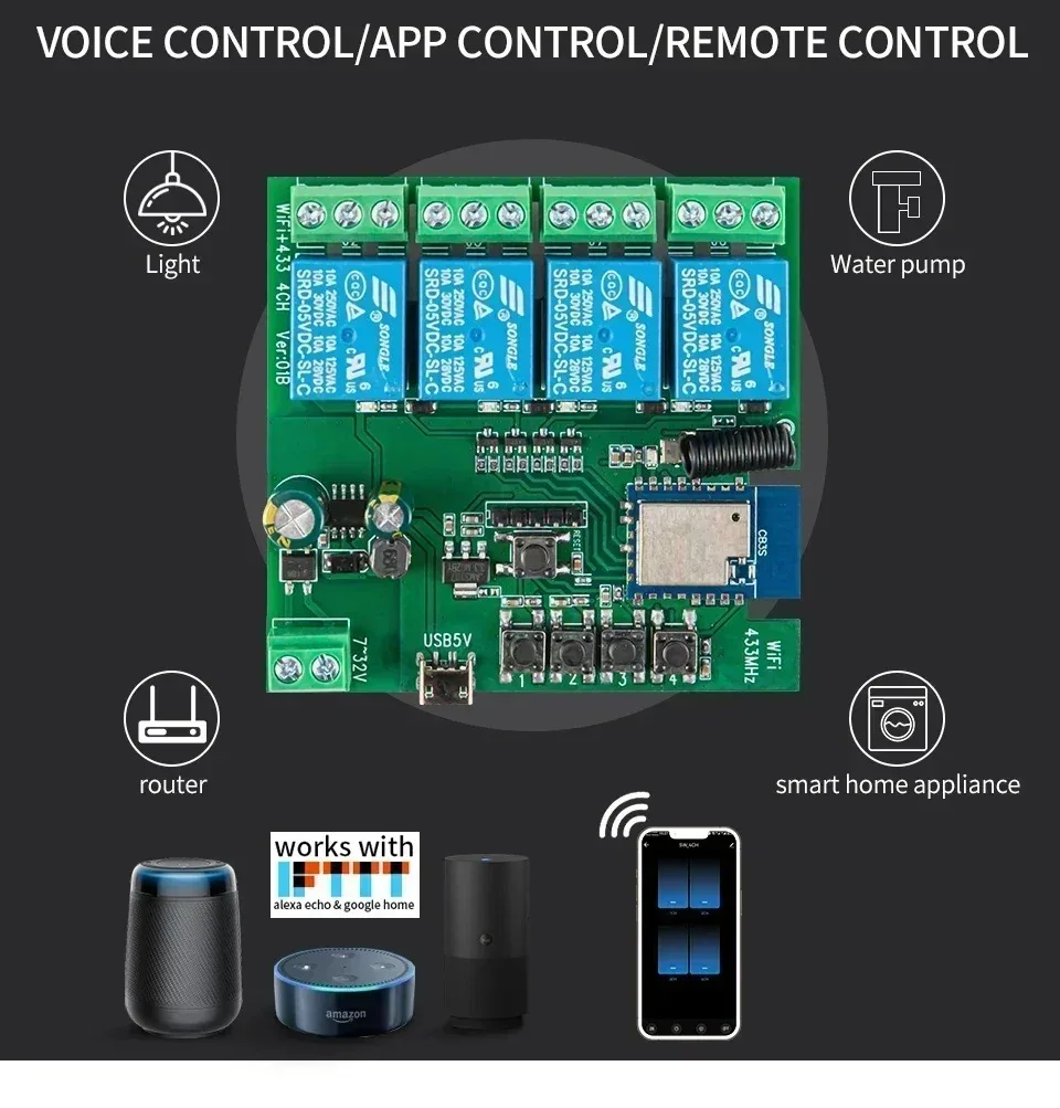 Tuya Smart Switch Wifi Garage Door Wifi Relay Switch Wifi RF 4 Channel Module 85-265V Wifi Curtain Module Wireless Switch - Image 4