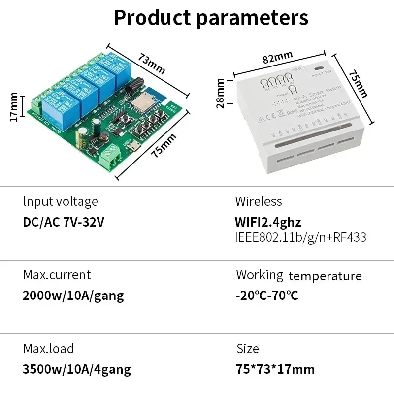 Tuya Smart Switch Wifi Garage Door Wifi Relay Switch Wifi RF 4 Channel Module 85-265V Wifi Curtain Module Wireless Switch - Image 6
