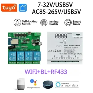 Tuya Smart Switch Wifi Garage Door Wifi Relay Switch Wifi RF 4 Channel Module 85-265V Wifi Curtain Module Wireless Switch