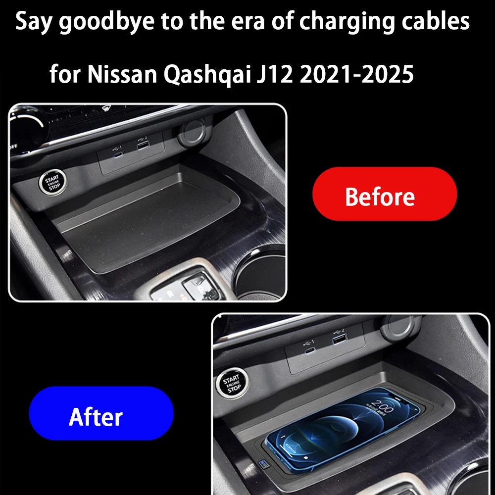 for Nissan Qashqai J12 2021-2025 Center Console Storage Wireless Mobile Phone Charger QI 18W iPhone Magsafe Fast Charging Panel - Image 2