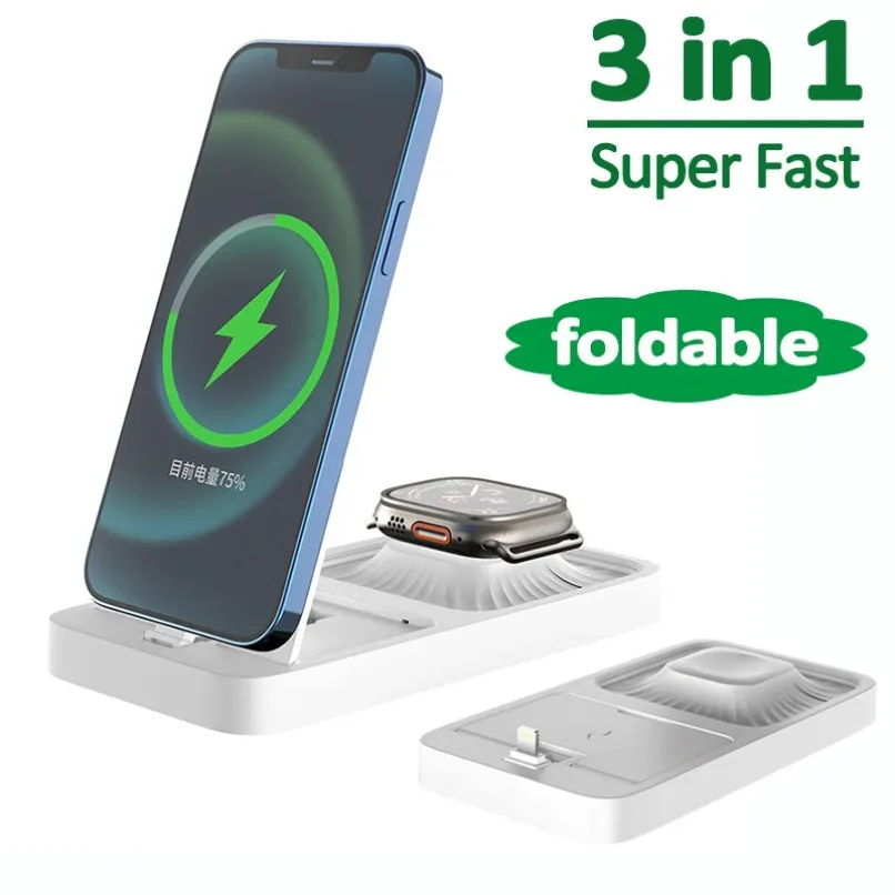 3 in 1 Foldable Wireless Charging Station Super Fast Charger Stand For iPhone 17 16 15 14 13 Pro Max Apple Watch AirPods Devices - Image 3