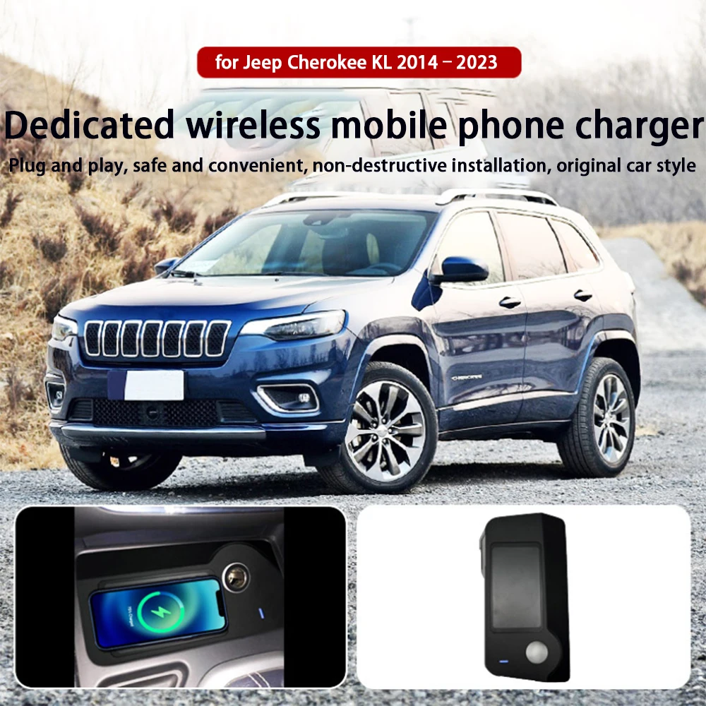 for Jeep Cherokee KL 2014–2023 Center Console Storage Wireless Mobile Phone Charger QI 18W iPhone Magsafe Fast Charging Panel - Image 2
