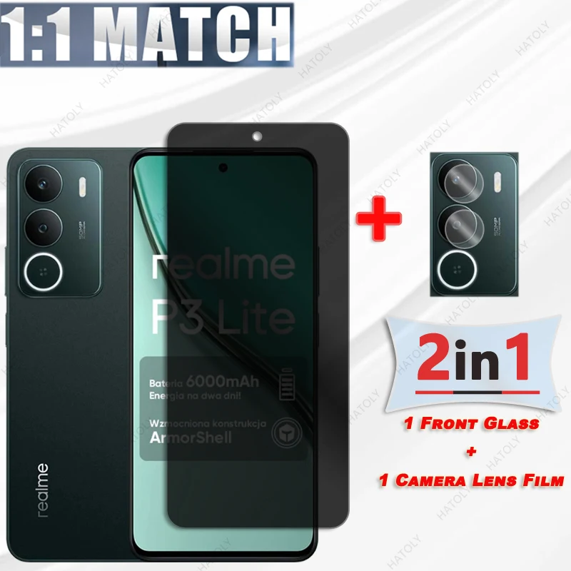 Privacy Screen Protector For Realme P3 Lite 4G Glass For Realme P3 Lite 4G Anti-spy Glass Camera Lens Protector Anti Glare Glass - Image 3