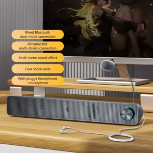 V-195 Gaming Soundbar,Wired&Bluetooth Speaker for PC/PS5/Xbox, RGB Light, 4 Unit Stereo Bass, 3.5mm/USB, Music/Movie/Game Modes