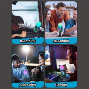 Game Microphone USB PC Microphone for Podcast Videos Condenser Microphone with RGB Indicator Light Rotary Gain Button with PC
