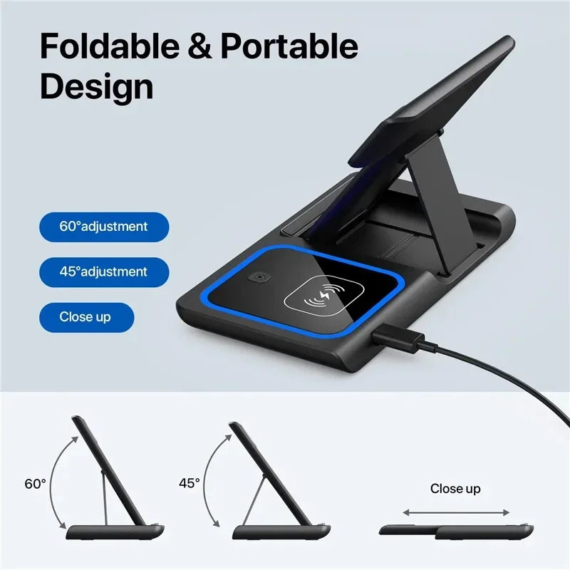 3 In 1 Wireless Charger Stand Pad Foldable Fast Charging Station Dock For IPhone 14 13 12 11 Pro Max Apple Watch 1-8 Airpods 3 2 - Image 2