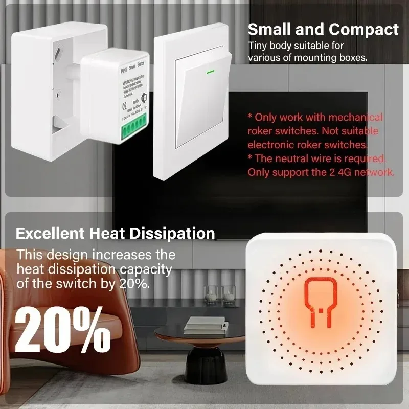 16A Wifi Smart Switch Smart Home Light Switches Module 2 Way Control Work with Tuya Smart Life Alexa Google Home Switch - Image 3
