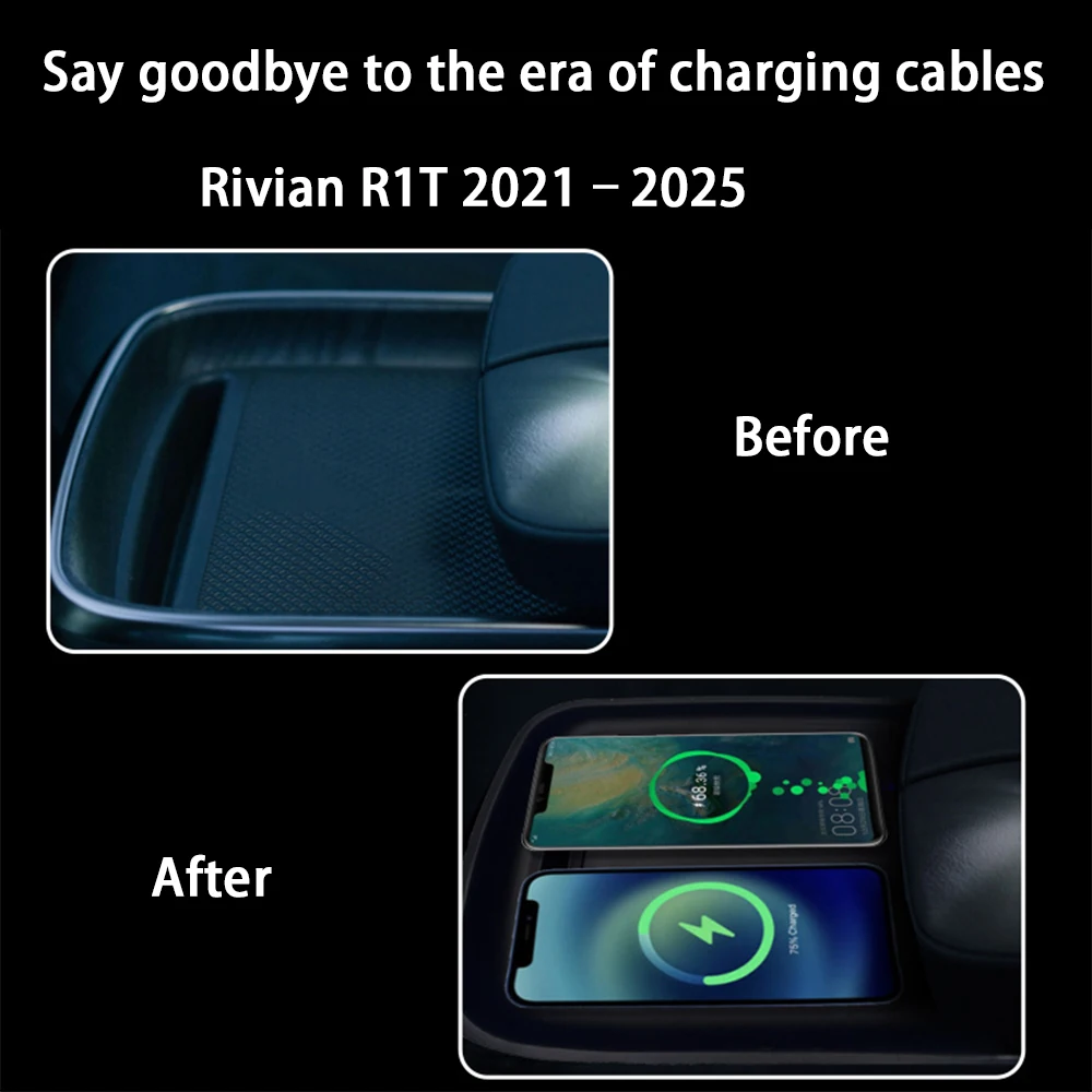 ZhuCamX for Rivian R1T 2021–2025 Center Console Storage Wireless Mobile Phone Charger QI 18W iPhone Magsafe Fast Charging Panel - Image 2
