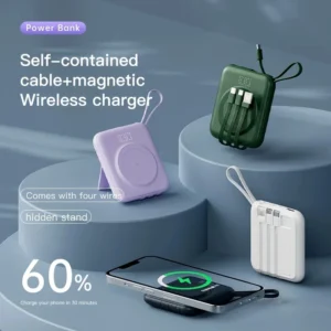 Mini Wireless Magnetic Power Bank Built-in 4 Wire Portable 10000mAh External Battery With Stand Power Bank For iPhone Samsu Q120