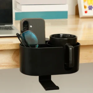 Desk Cup Holder Clamp on Under Desk Headphone Hanger Versatile Easy To Install Cup Holder for Coffee Mugs Water Bottles 4 in 1