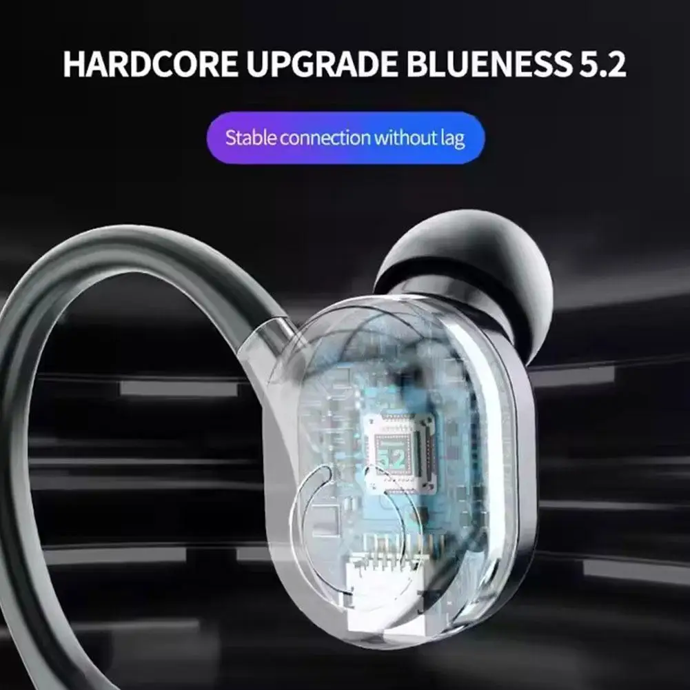 Wireless Bluetooth Earphones HIFI Bass With HD MIC Noise Game Cancelling Sports Waterproof Ear-Hook Earbuds Music Life Head C8T5