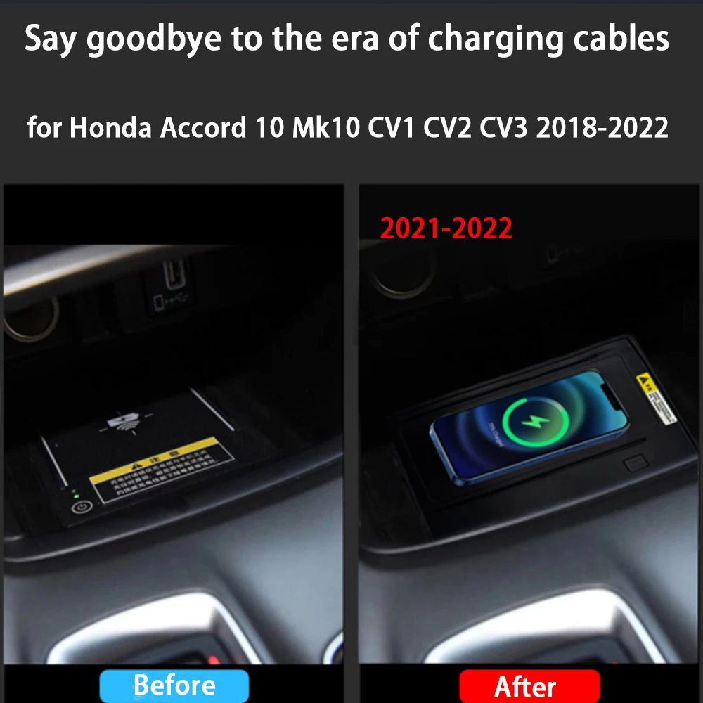 for Honda Accord 10 Mk10 CV1 CV2 CV3 2018-2022 Center Console Storage Wireless Mobile Phone Charger QI 18W Magsafe Fast Charging - Image 3