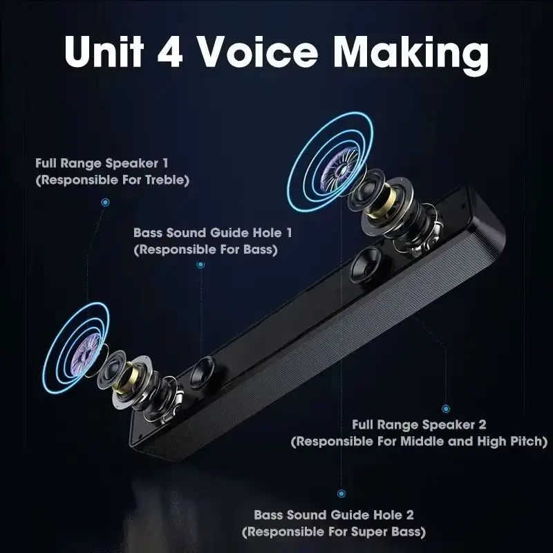 PC Soundbar Wired and Bluetooth Speaker USB Powered Soundbar for TV Pc Laptop Gaming Home Theater Surround Audio System - Image 4