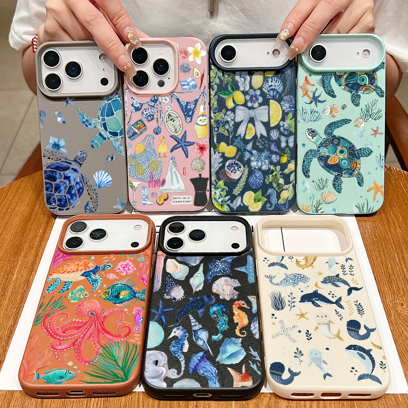 Turtle Ocean Patterned Phone Case For iPhone 17e 17 Pro Max 16 15 14 13 Pro Max 16e 11 Shockproof Soft TPU Leather Texture Cover - Image 6