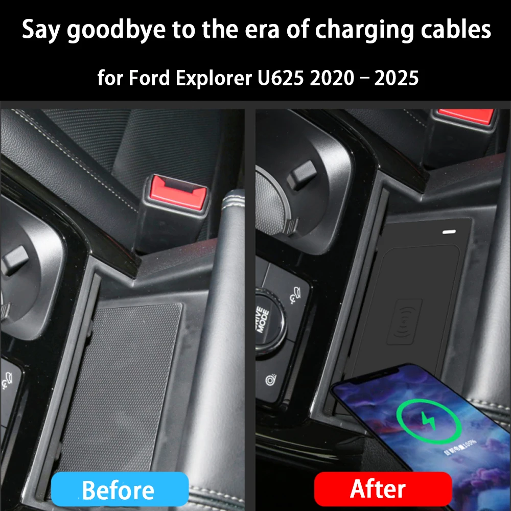 ZhuCamX for Ford Explorer U625 2020–2025 Armrest Storage Wireless Mobile Phone Charger QI 18W iPhone Magsafe Fast Charging Panel - Image 2