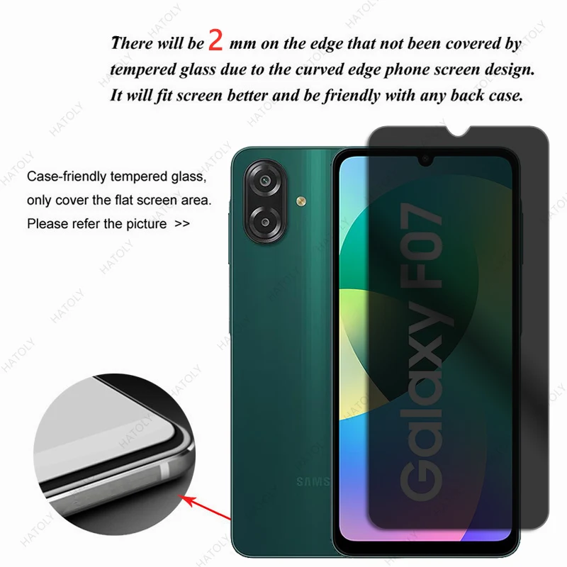 For Samsung Galaxy F07 Glass 4PCS Glass Privacy Screen Protector For Samsung M07 A07 Glass Camera Lens Protector Anti-spy Glass - Image 2