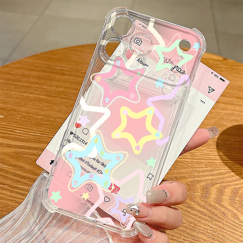 Star Moon Pattern Phone Case For iPhone 17e 17 16 15 Pro Max 14 13 Pro 16 Shockproof Clear TPU Soft Card Slot Pocket Back Cover - Image 5