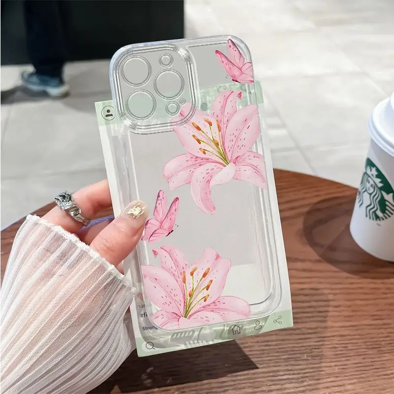 Ins Style Transparent Flower Pattern Phone Case For iPhone 16 15 14 13 12 11 Pro Max iphone XS XR X 7 8 Plus Shockproof Cover - Image 6