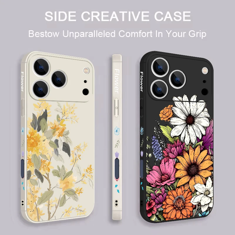 Yellow Flower TPU Lanyard Phone Case For iPhone 17e 17 Pro Max 16 15 14 13 Pro Max 16e 11 Shockproof Soft Silicone Painted Cover - Image 6