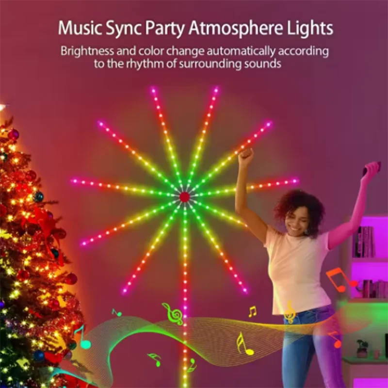 LED Firework Light, Smart Indoor LED Light Strip, Dimmable RGB-IC Flow Color, Fireworks Dynamic Scenes and App Music Sync, Timer - Image 2