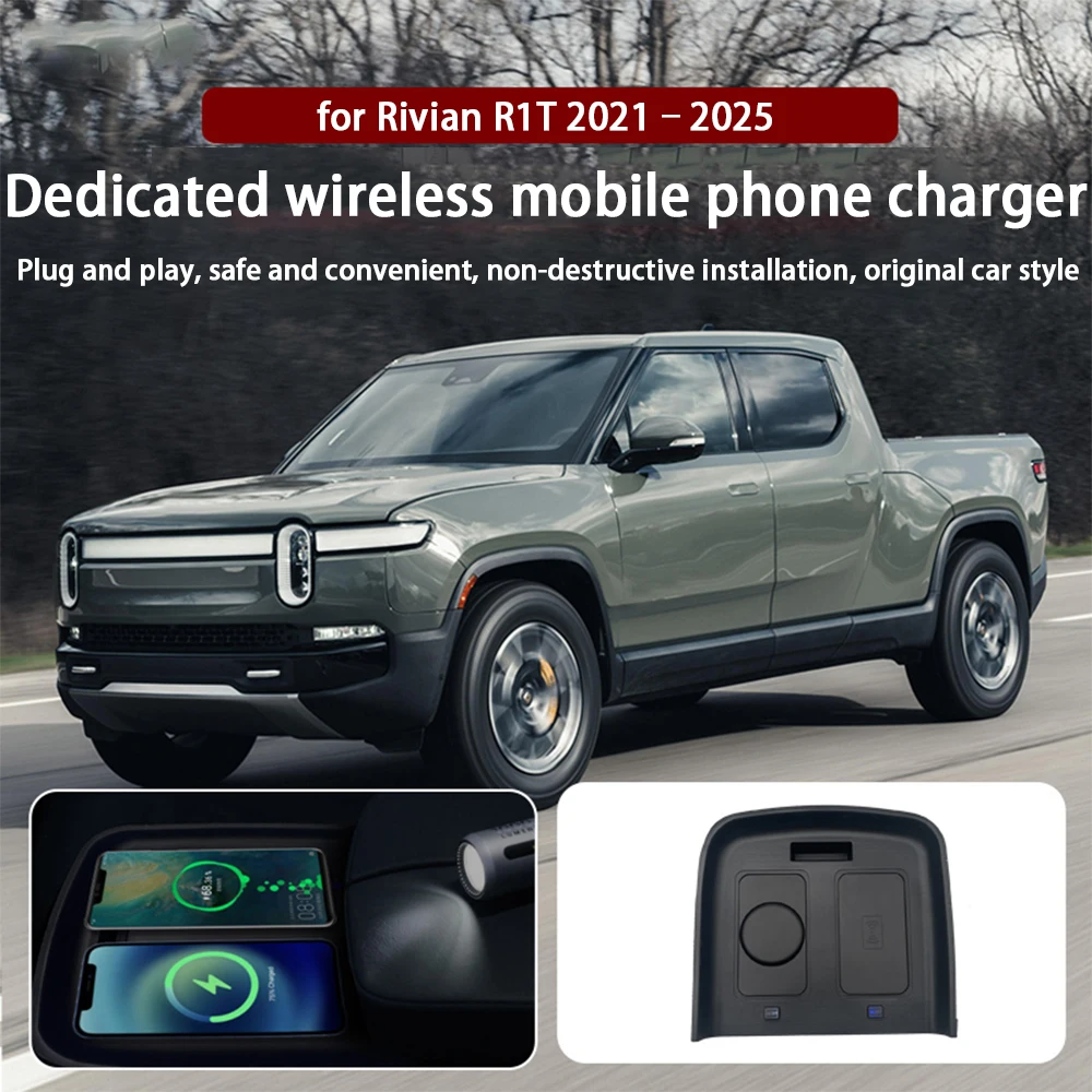 ZhuCamX for Rivian R1T 2021–2025 Center Console Storage Wireless Mobile Phone Charger QI 18W iPhone Magsafe Fast Charging Panel - Image 3