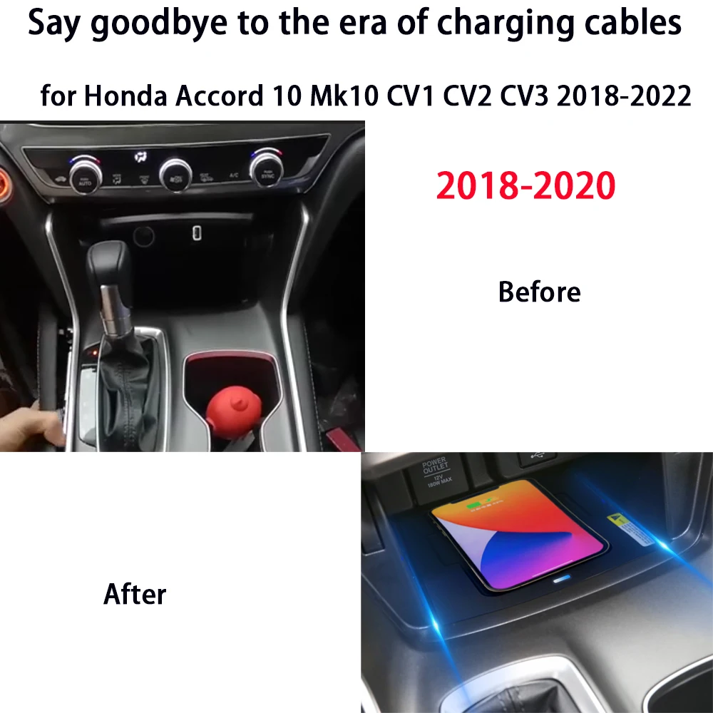 for Honda Accord 10 Mk10 CV1 CV2 CV3 2018-2022 Center Console Storage Wireless Mobile Phone Charger QI 18W Magsafe Fast Charging - Image 2