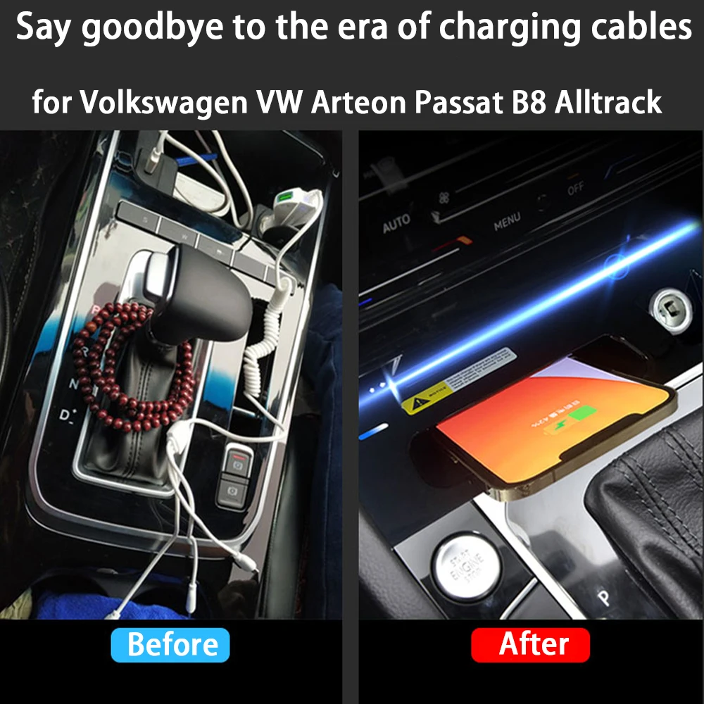 for Volkswagen VW Arteon Passat B8 Alltrack Center Console Storage Wireless Mobile Phone Charger 18W Magsafe Fast Charging Panel - Image 3