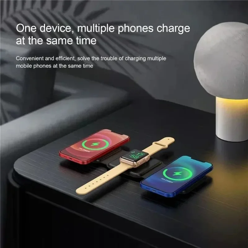 VIKEFON 3 In 1 Foldable Magnetic Wireless Charger Pad Stand for iPhone 15 14 13 Pro Max Apple AirPods Fast Charging Dock Station - Image 5