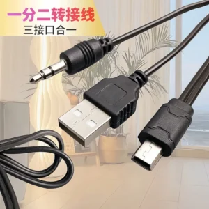 1PCS USB Cable 3.5mm Jack AUX Cable+USB Male Mini USB 5 Pin Charge for Bluetooth Player Portable Speaker Date Cable Audio Wire