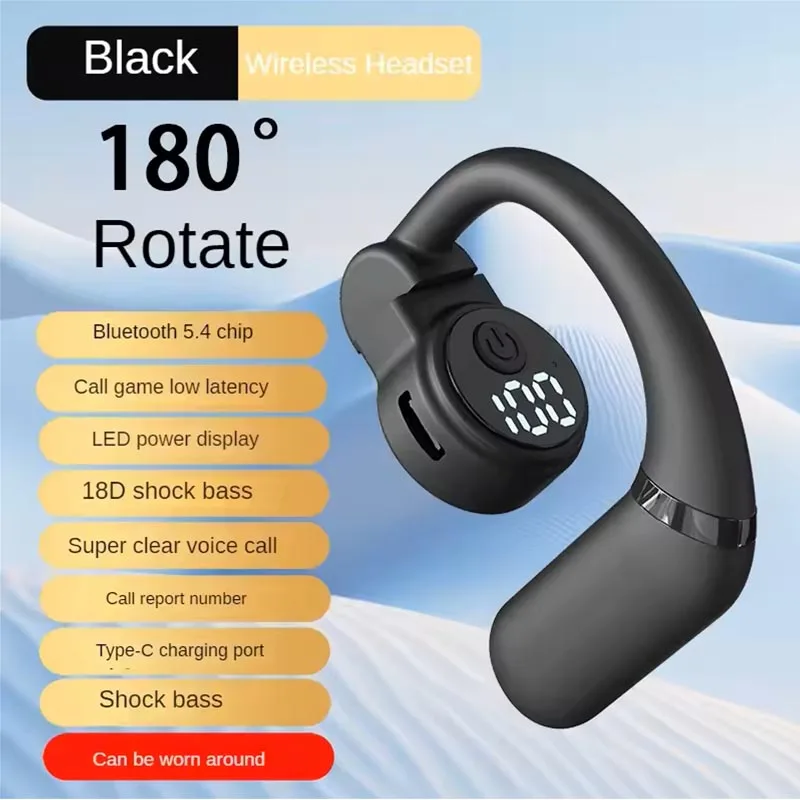 Bluetooth 5.4 Wireless Ear Hook Headset Earphone 180° Rotation HiFi Stereo Noise Reduction Headphone Sports Waterproof Earbud - Image 2