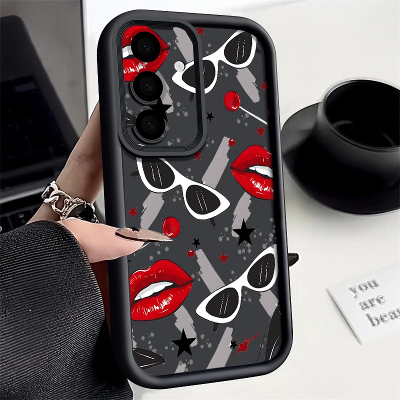 Case For Samsung Galaxy A57 A37 A56 A26 A17 A16 A36 A55 A15 A14 A54 A35 5G Red Lips Kiss Pattern Shockproof TPU Soft Phone Cover - Image 4