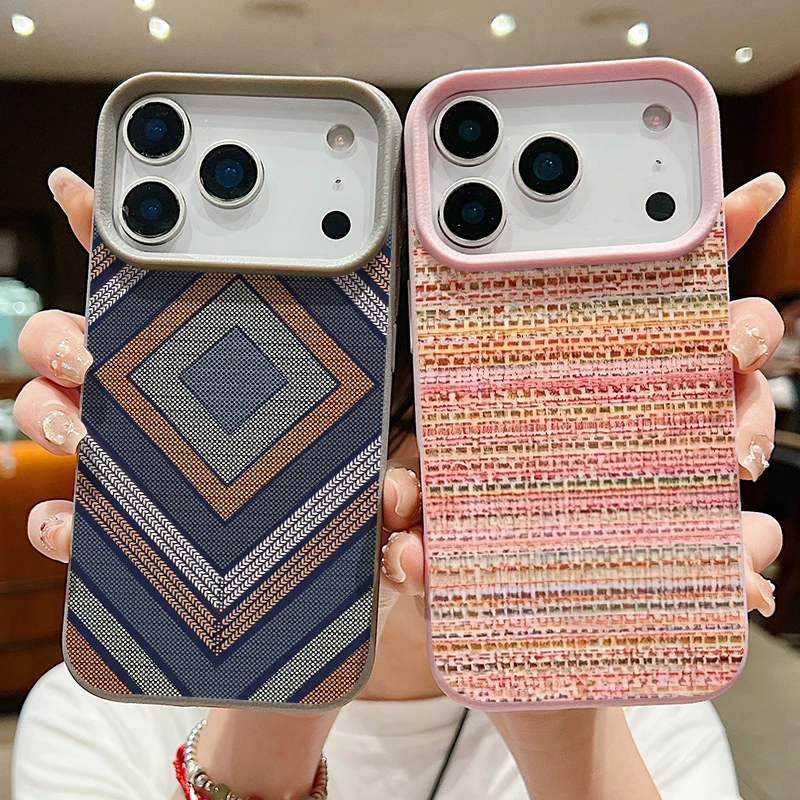 Woven Texture Printed Phone Case For iPhone 17e 17 Pro Max 16 15 14 13 Pro Max 16e 11 Shockproof Soft TPU Leather Texture Cover - Image 2