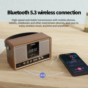 VS-882S Modern-Retro Style 3-in-1 Wireless Bluetooth Speaker Alarm Clock Woofer Wooden Sound Box FM Radio Home Party Gifts