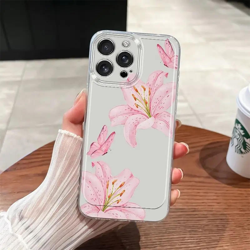 Ins Style Transparent Flower Pattern Phone Case For iPhone 16 15 14 13 12 11 Pro Max iphone XS XR X 7 8 Plus Shockproof Cover - Image 5