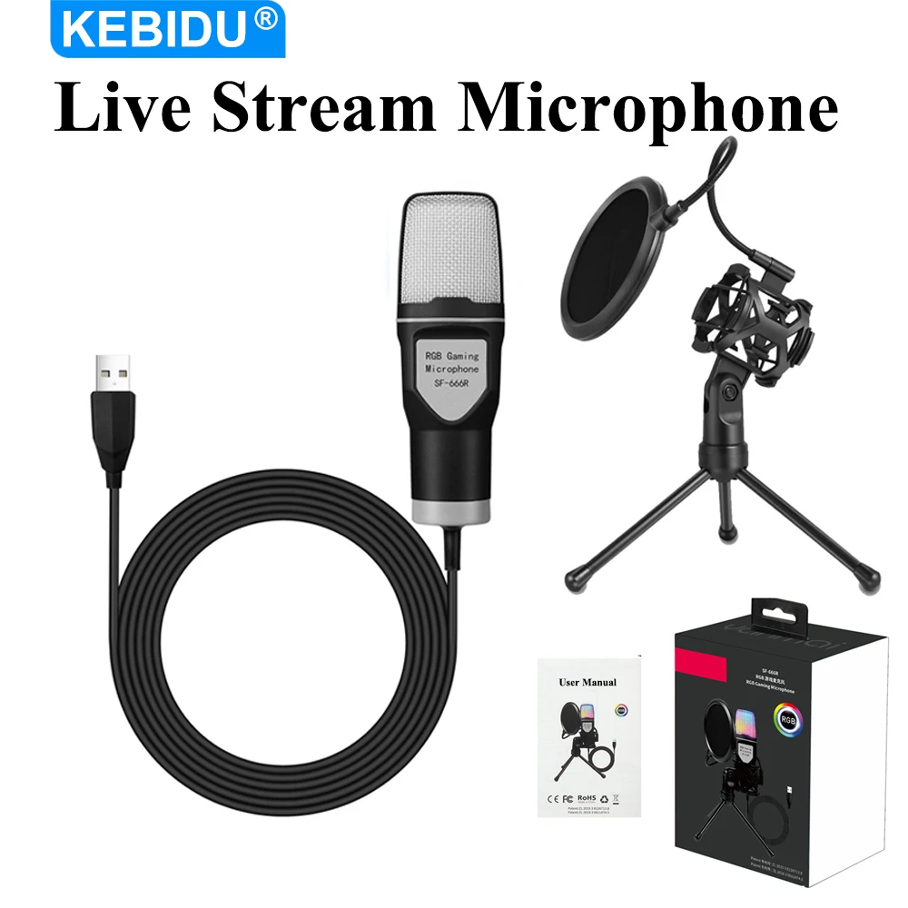 KEBIDU USB Microphone Kits Professional Live Streaming Microphone Wired Gaming Mic for Podcast Recording Studio Streaming Laptop