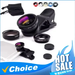 3 in 1 Phone Lens Kit Fisheye Wide Angle Zoom & Macro Camera Lenses with Clip for All Smartphones