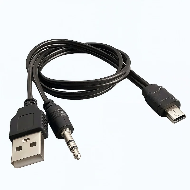 1PCS USB Cable 3.5mm Jack AUX Cable+USB Male Mini USB 5 Pin Charge for Bluetooth Player Portable Speaker Date Cable Audio Wire - Image 2