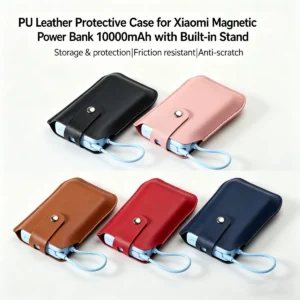 PU Leather Protective Case for Xiaomi Magnetic Power Bank 10000mAh 7.5W with Built-in Stand Portable Travel Carrying Storage Bag