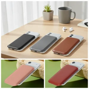 For iphone 17 air Power Bank Cover Pouch Leather Case pu leather Magnetic Magsafe External Battery Protective Case