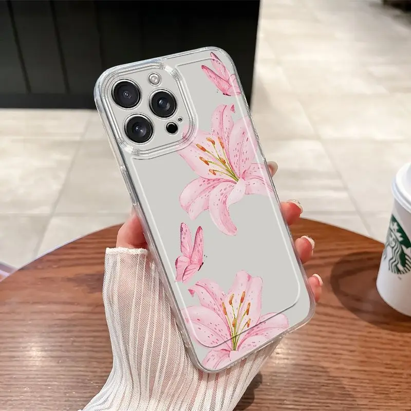 Ins Style Transparent Flower Pattern Phone Case For iPhone 16 15 14 13 12 11 Pro Max iphone XS XR X 7 8 Plus Shockproof Cover - Image 2