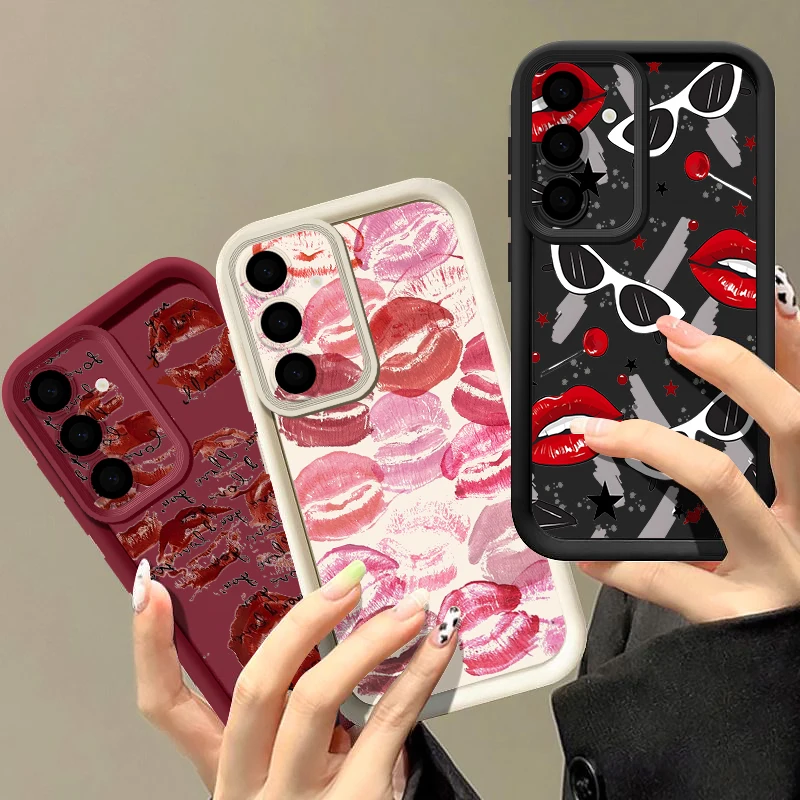 Case For Samsung Galaxy A57 A37 A56 A26 A17 A16 A36 A55 A15 A14 A54 A35 5G Red Lips Kiss Pattern Shockproof TPU Soft Phone Cover - Image 2