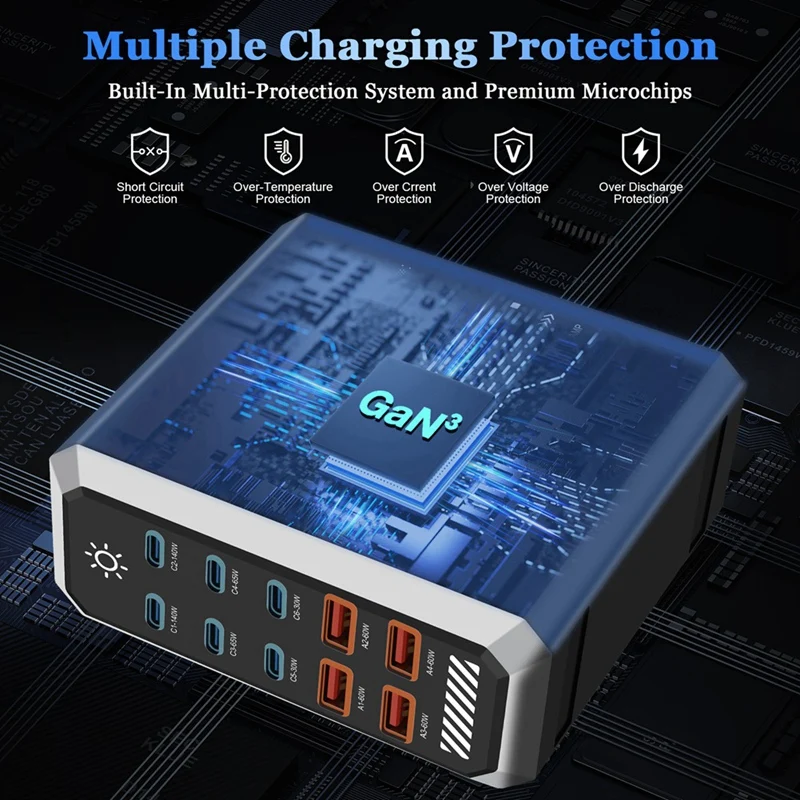 660W GaN USB Charger Station 10 Port Desktop Fast USB Type C Charger 140W PD3.1 Quick Charger Hub for Smartphone EU Plug-A09I - Image 2