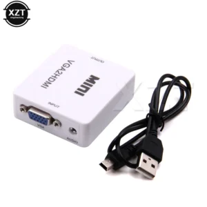 Mini Portable VGA to HDMI-compatible Converter VGA 2HDMI-compatible Video Box Audio Converter 1080P for Laptop HDTV Projector