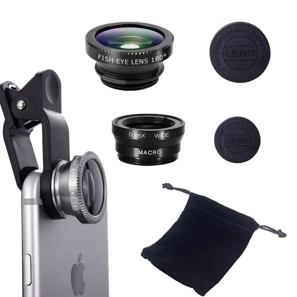 3in1 Fisheye Phone Lens 0.67X Wide Angle Zoom Fish Eye Macro Lenses Camera Kits With Clip Lens On The Phone For Smartphone - Image 4
