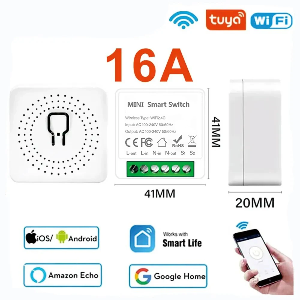 16A MINI Wifi Smart Switch Breaker 2-WAY Control Timer Wireless Switches Smart Home Automation Work With Tuya Alexa Google Home