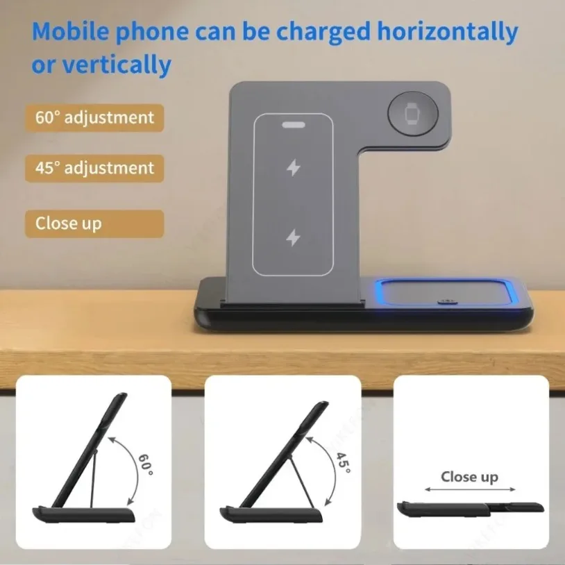 3 in 1 Fast Wireless Charger Stand Foldable Charging Station For iPhone17 16 15 14 13 12 11 Apple Watch Airpods Pro iWatch 8 7 6 - Image 2