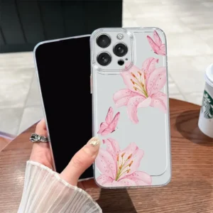 Ins Style Transparent Flower Pattern Phone Case For iPhone 16 15 14 13 12 11 Pro Max iphone XS XR X 7 8 Plus Shockproof Cover