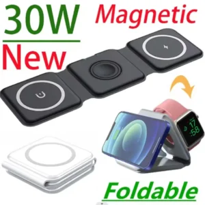 3 in 1 Portable Magnetic Wireless Charger Fast Charging Dock Station Foldable Stand Trip Charger For iPhone Apple Watch AirPods