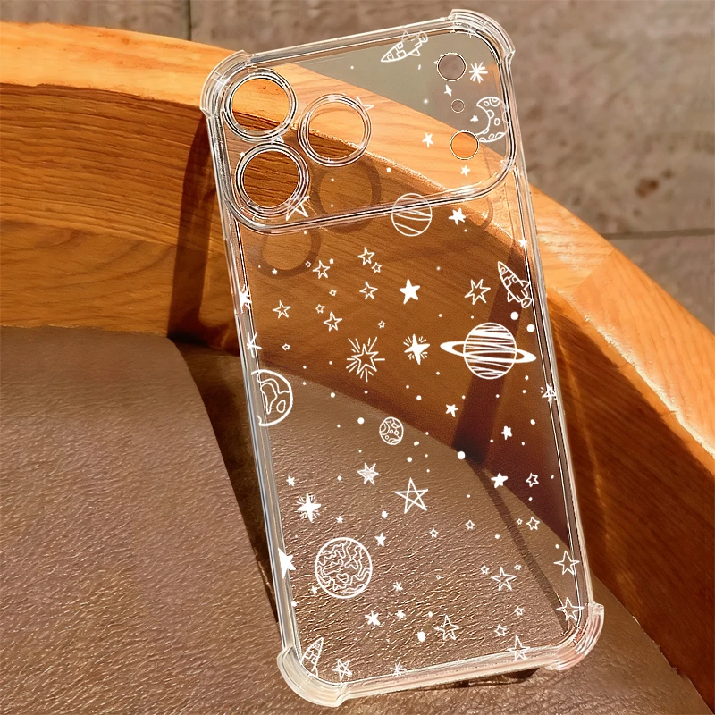 Star Moon Pattern Phone Case For iPhone 17e 17 16 15 Pro Max 14 13 Pro 16 Shockproof Clear TPU Soft Card Slot Pocket Back Cover - Image 2