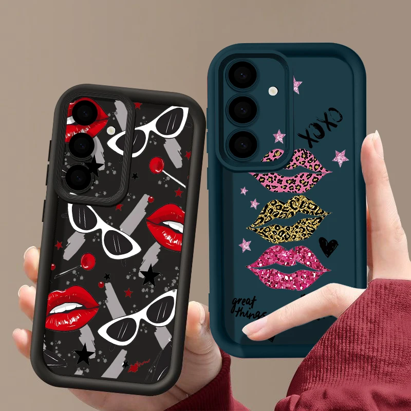 Case For Samsung Galaxy A57 A37 A56 A26 A17 A16 A36 A55 A15 A14 A54 A35 5G Red Lips Kiss Pattern Shockproof TPU Soft Phone Cover - Image 6